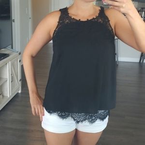Lack black open back lace blouse